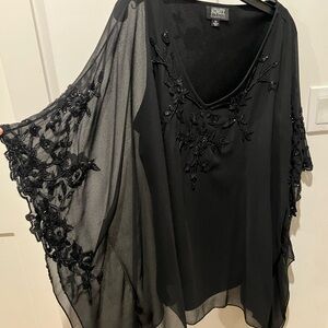 Adrianna Papell Black Sheer Beaded Evening Blouse